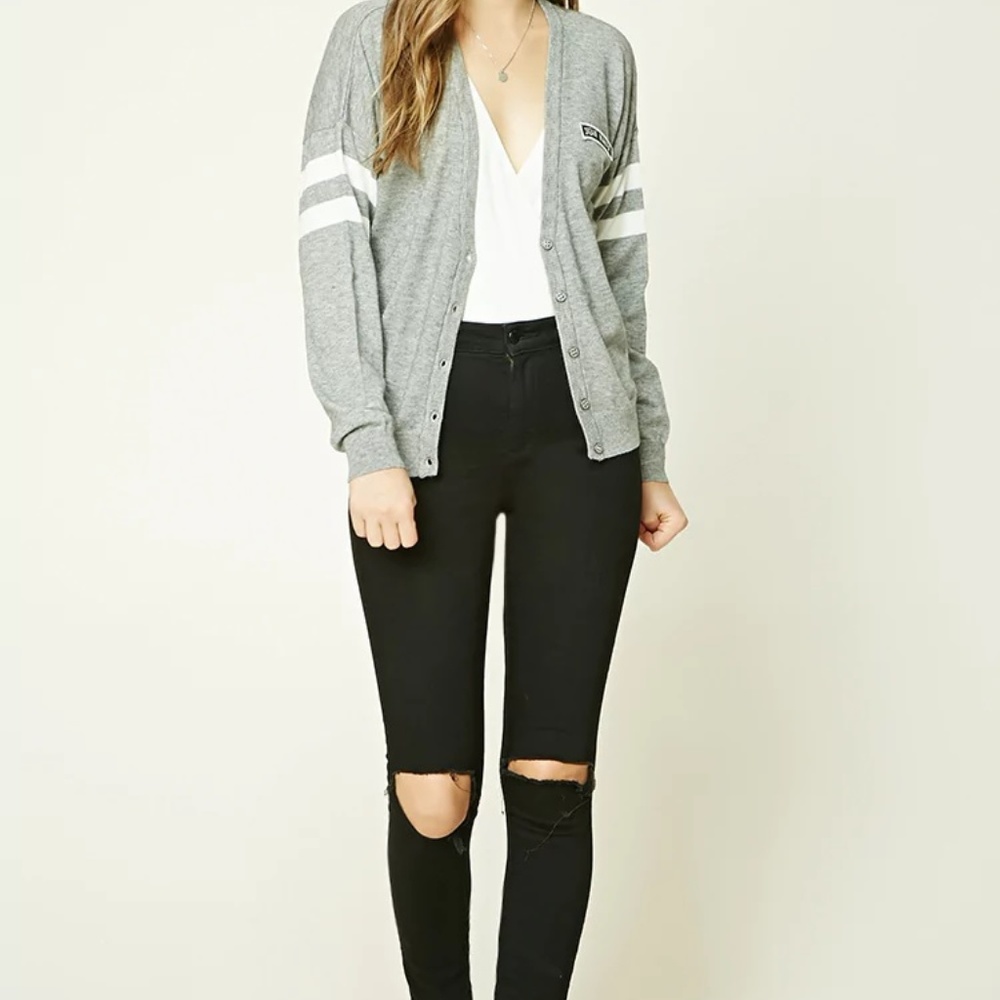 FOREVER 21 Patch Graphic Cardigan Sweater Top